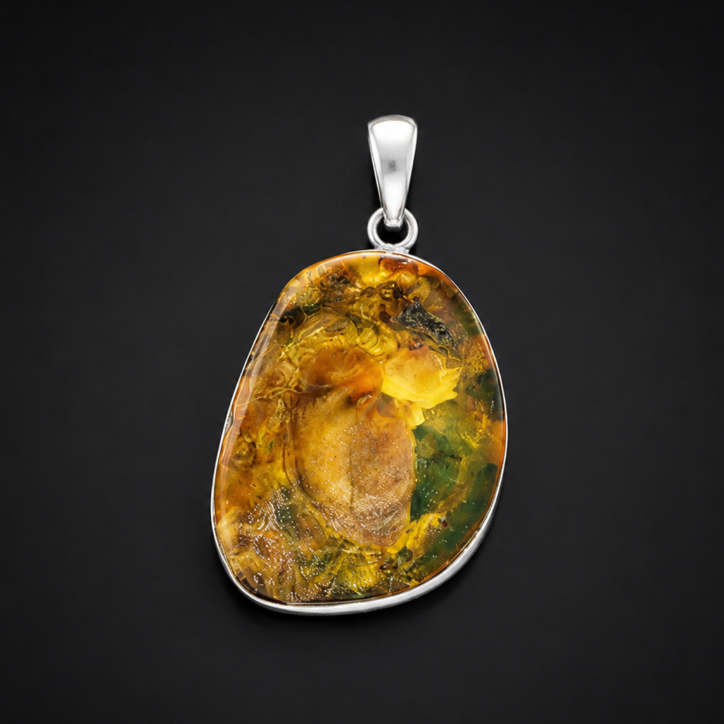 Real Clear Orange Green 925 Sterling Silver Pendant 34mm