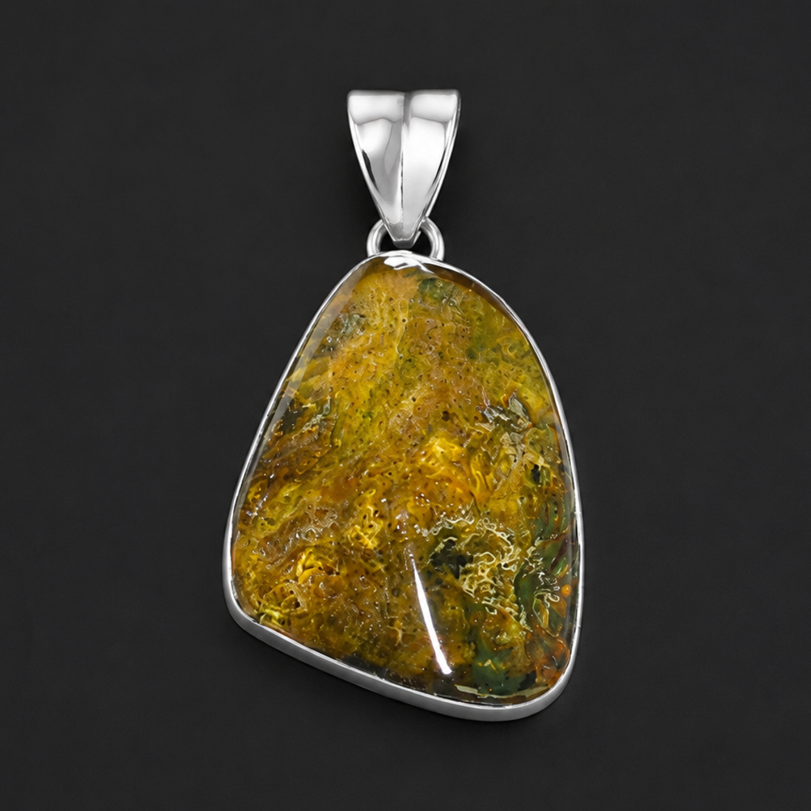 Studio Made Clear Butterscotch 925 Sterling Silver Pendant 40mm