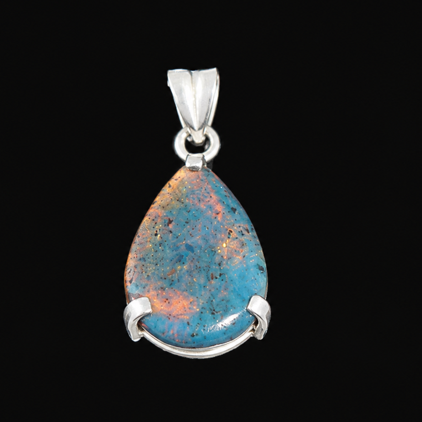 Handmade Translucent Deep Blue 925 Sterling Silver Pendant 33mm