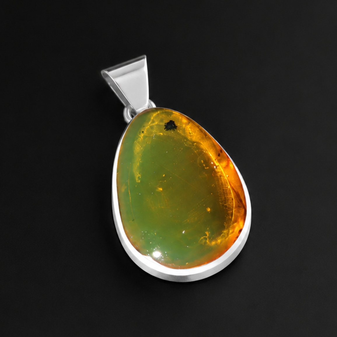 Handmade Translucent Orange Green 925 Sterling Silver Pendant 35mm