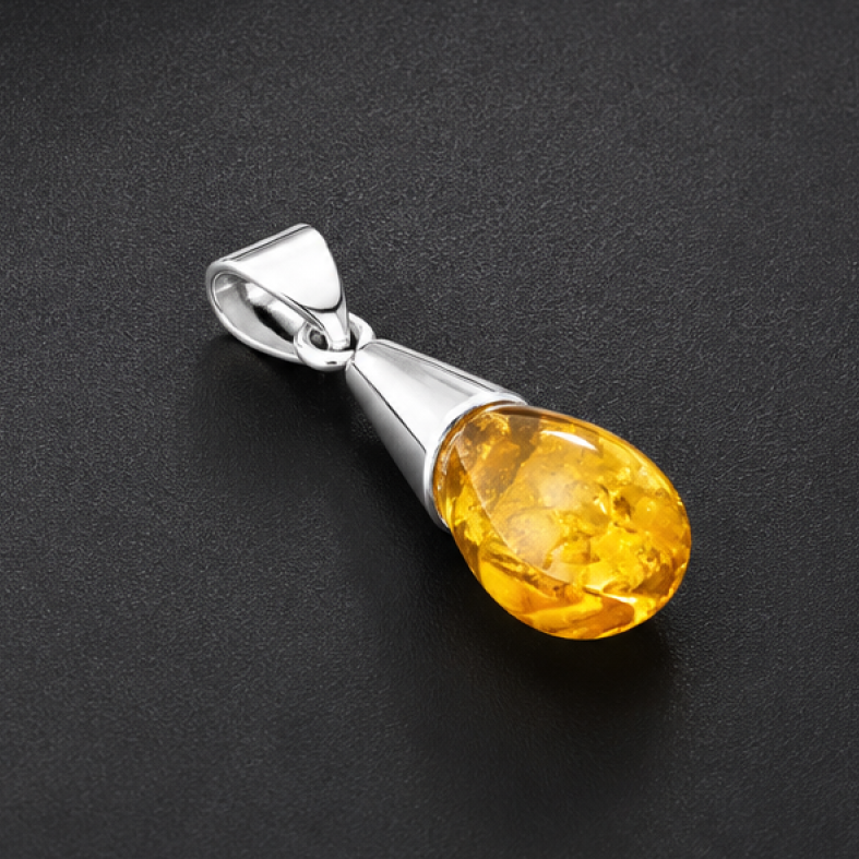Classic Translucent Orange Dominican Amber 925 Sterling Silver Pendant 30mm