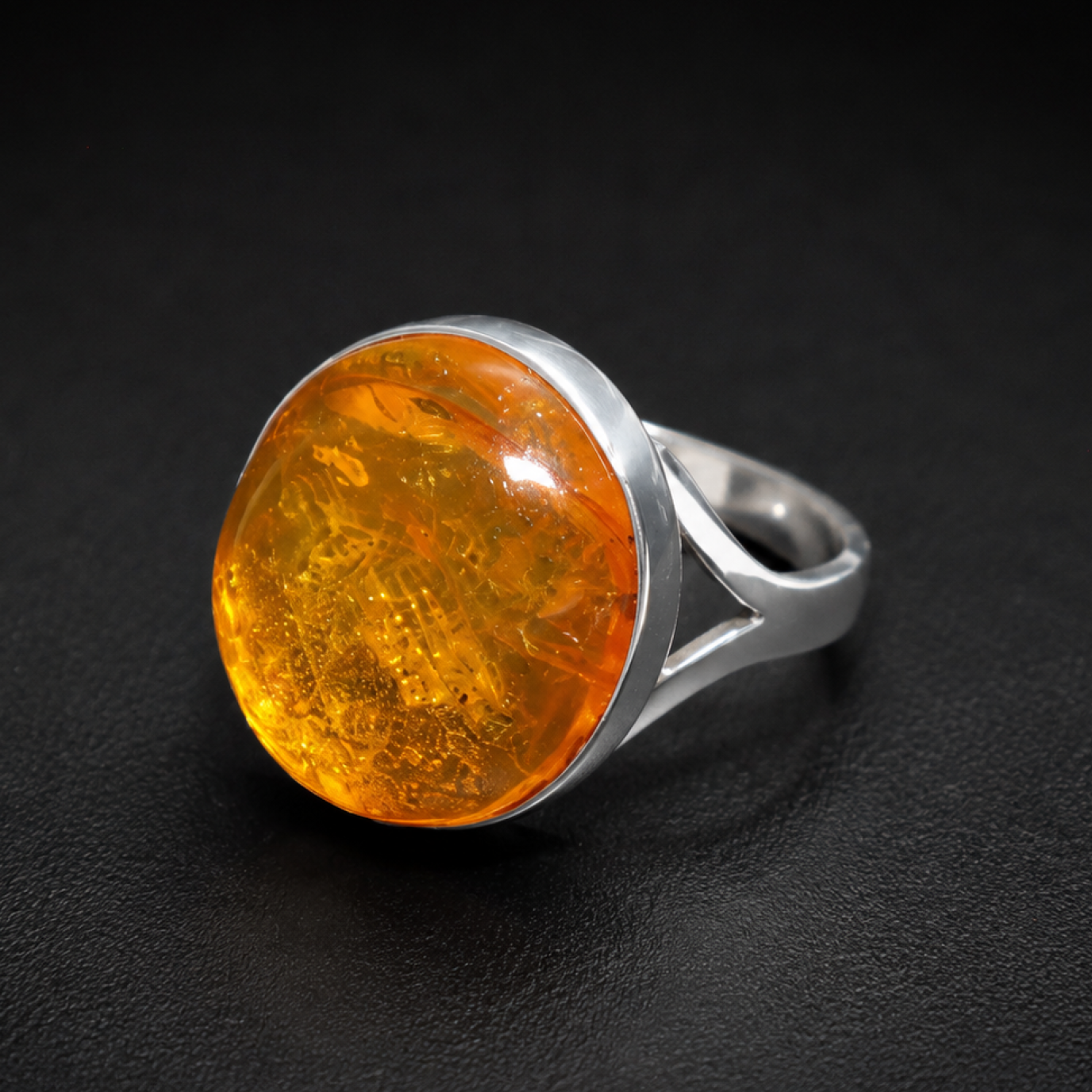 Timeless Clear Deep Orange Dominican Amber 925 Sterling Silver Ring #9.5