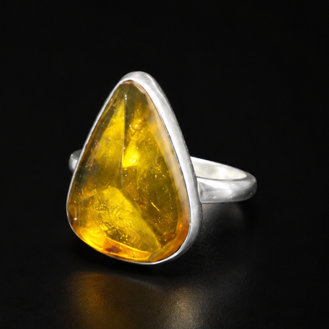 Handcrafted Clear Light Orange Dominican Amber 925 Sterling Silver Ring #5