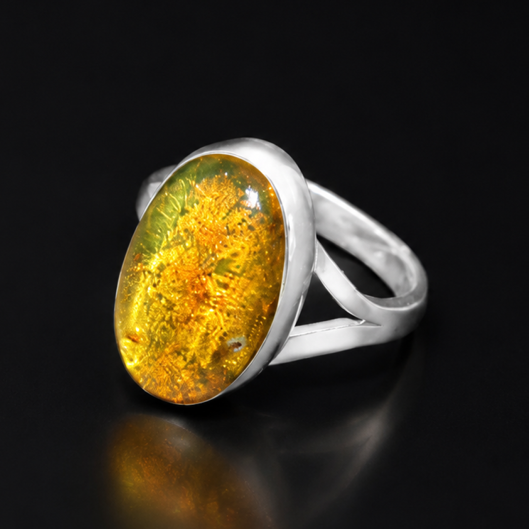 Artisan Crafted Clear Deep Orange Dominican Amber 925 Sterling Silver Ring #7.25