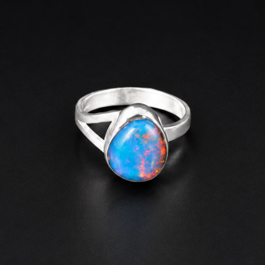 Exclusive Clear Premium Blue Dominican Amber 925 Sterling Silver Ring #6