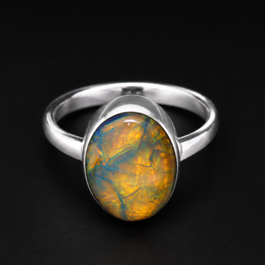 Classic Clear Orange Blue Dominican Amber 925 Sterling Silver Ring #7.75