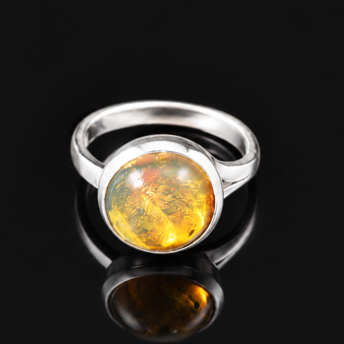 Classic Clear Orange Green Dominican Amber 925 Sterling Silver Ring #6.25