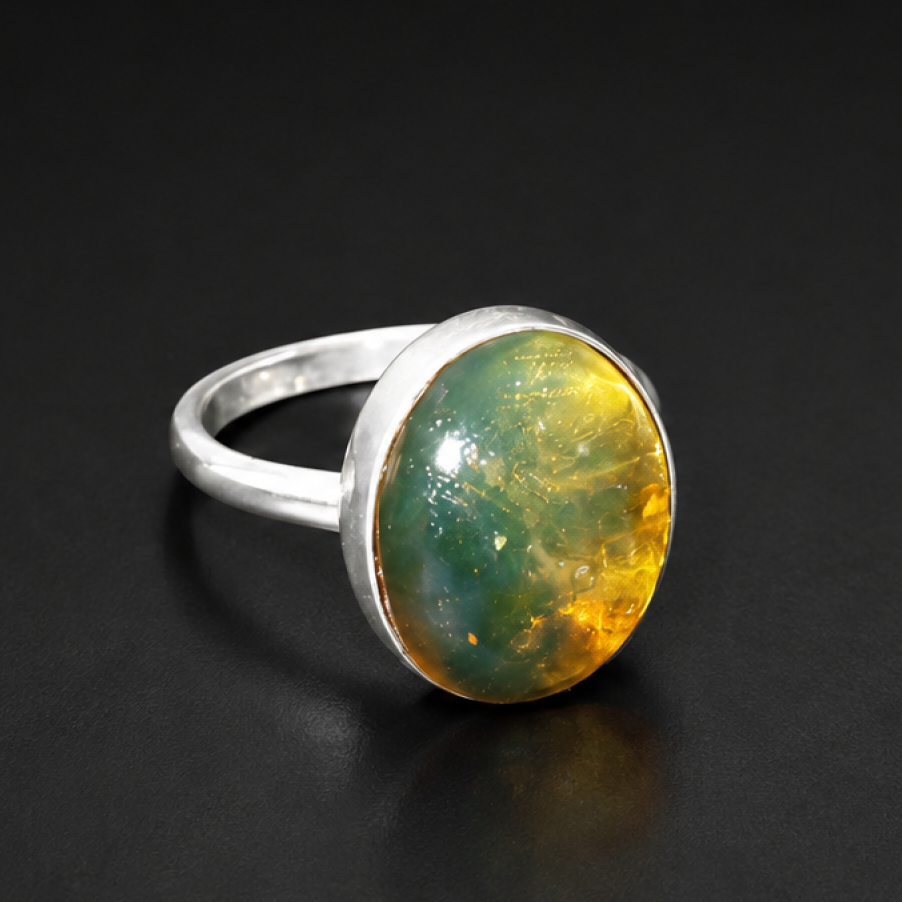 Classic Clear Yellow Green Dominican Amber 925 Sterling Silver Ring #8
