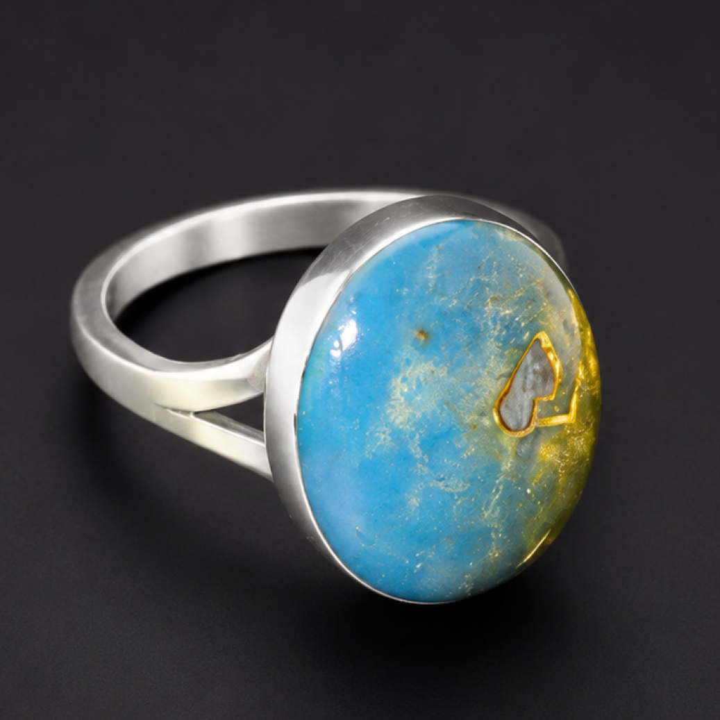 Nature-Created Clear Orange Blue Dominican Amber 925 Sterling Silver Ring #7.75