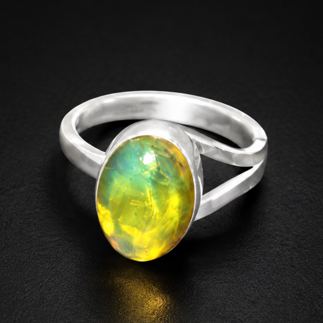 Organic Beauty Clear Green Blue Dominican Amber 925 Sterling Silver Ring #7.25