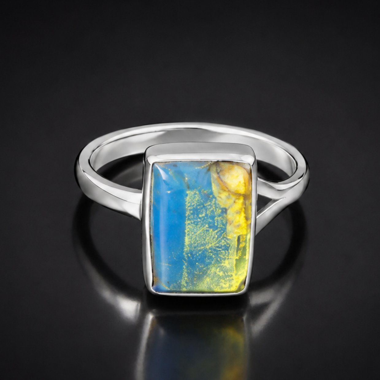 Luxury Clear Sky Blue Dominican Amber 925 Sterling Silver Ring #5.5
