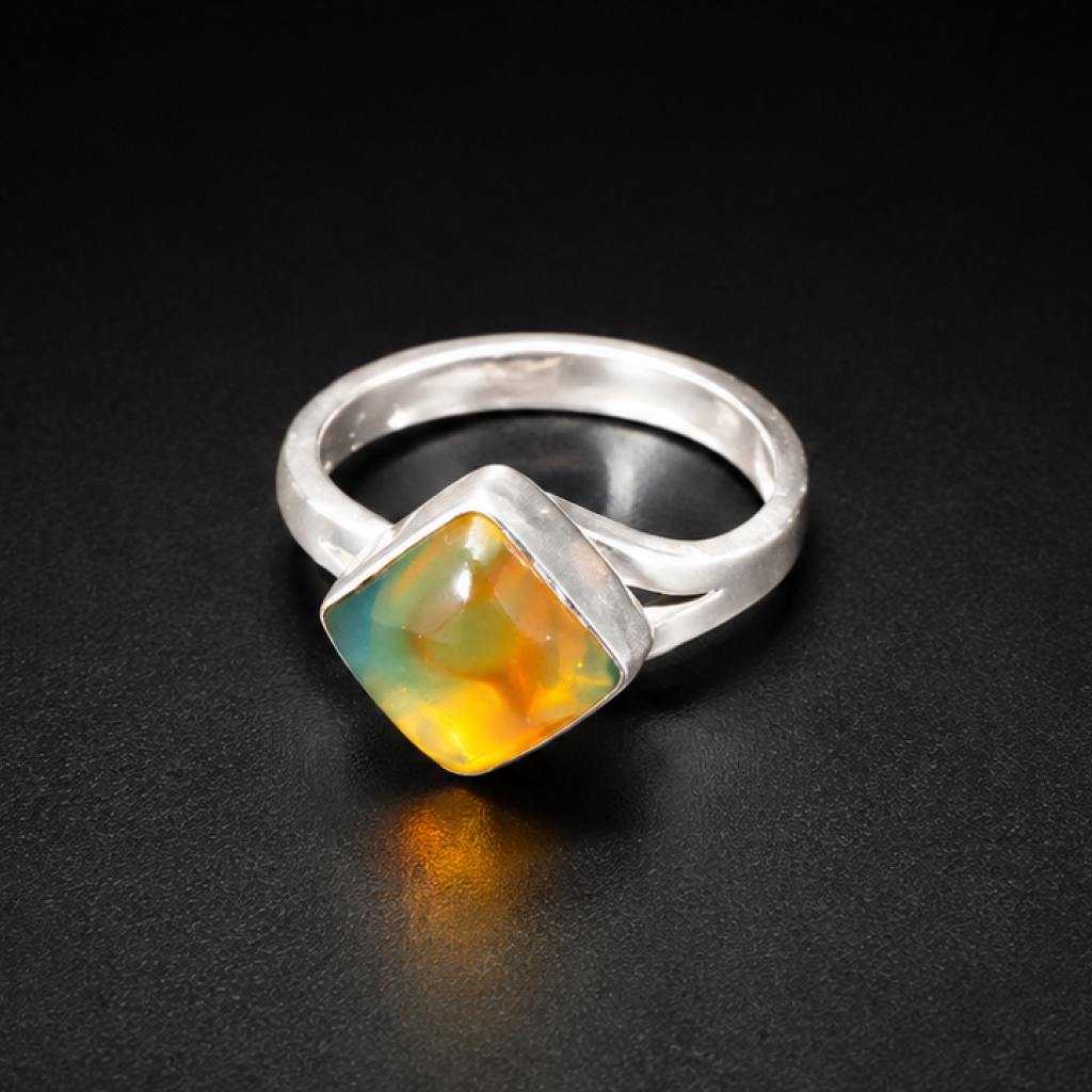 Boutique Quality Clear Orange Blue Dominican Amber 925 Sterling Silver Ring #5.5