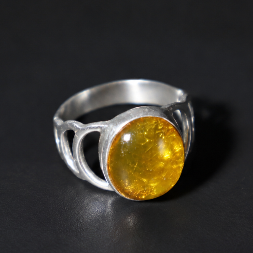 Handmade Clear Yellow Dominican Amber 925 Sterling Silver Ring #9.75