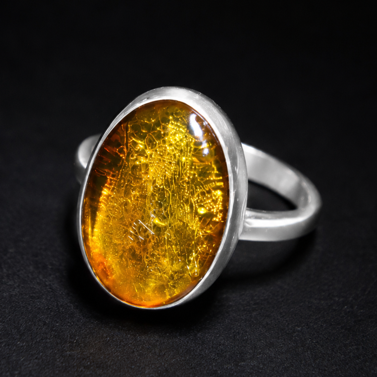 Natural Clear Orange 925 Sterling Silver Dominican Amber Ring #7.5