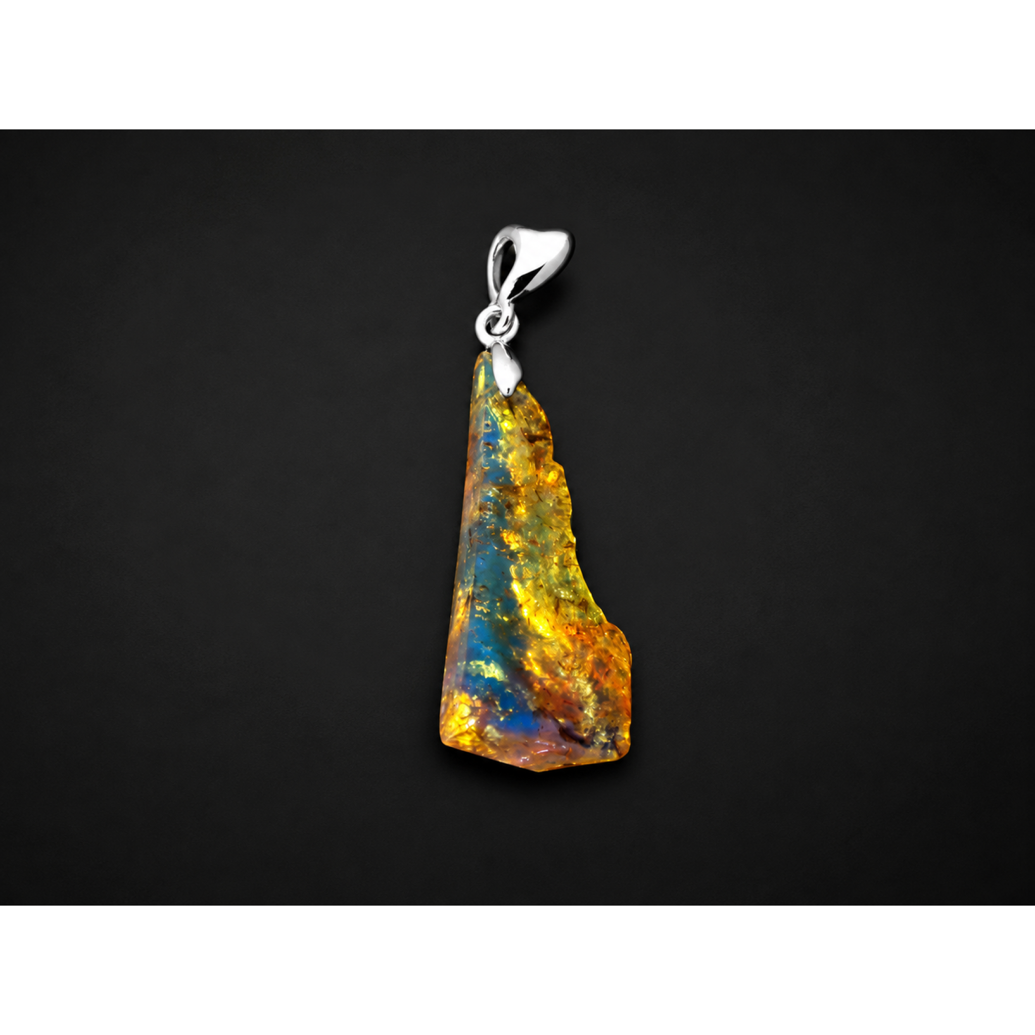 Handmade Clear Yellow Blue 925 Sterling Silver Dominican Amber Pendant 48mm