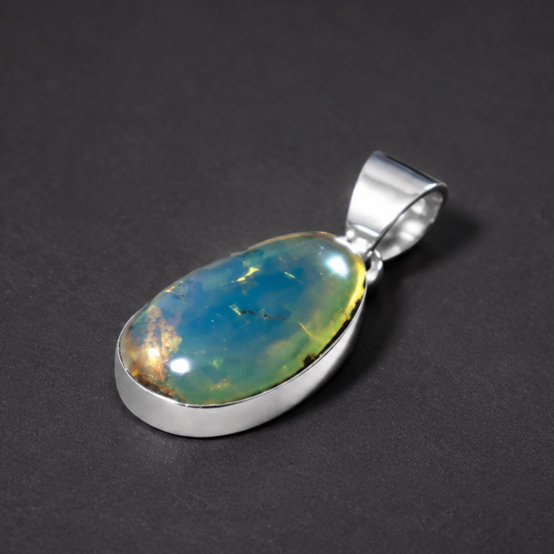 Handcrafted Excellence Clear Sky Blue 925 Sterling Silver Dominican Amber Pendan
