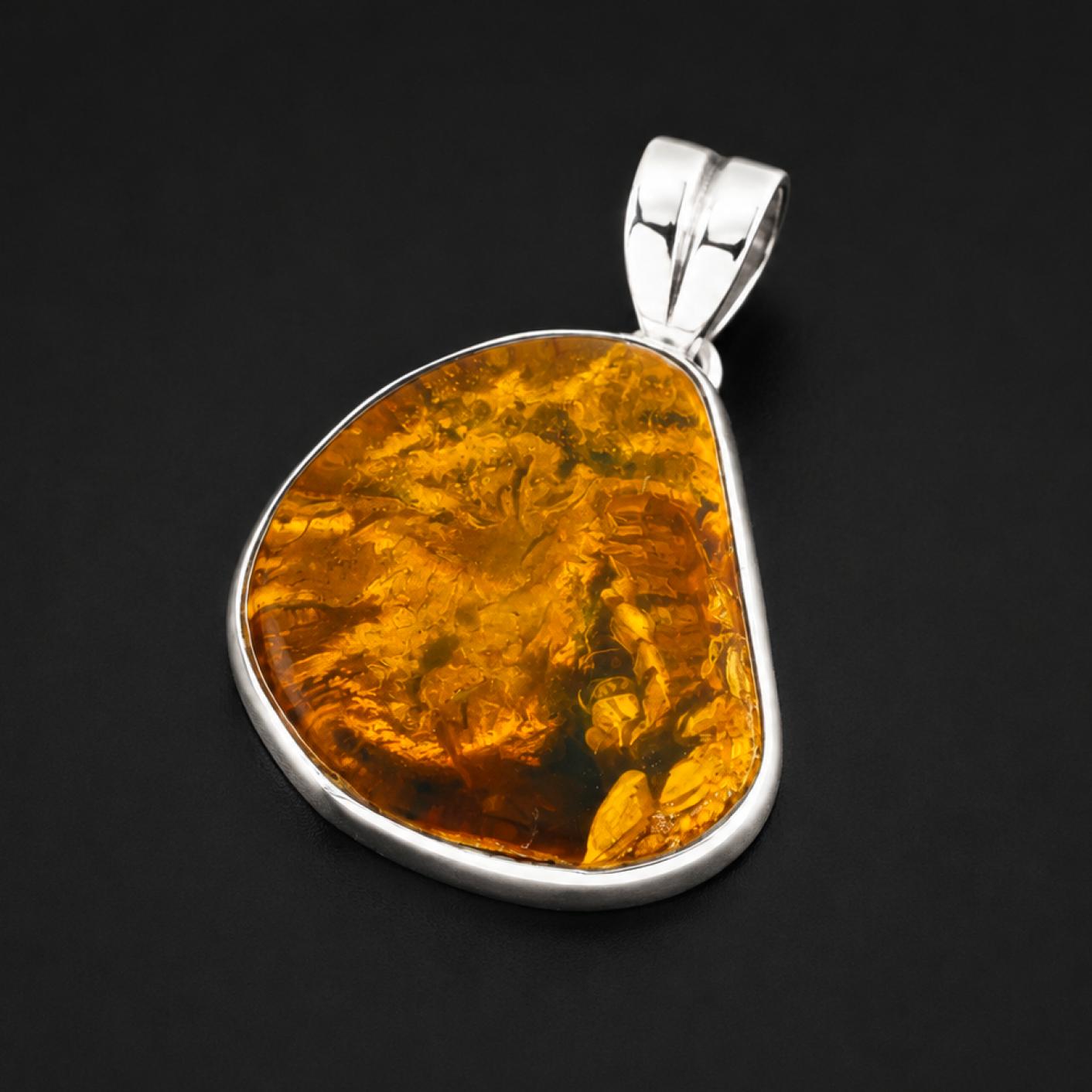 Earth-Crafted Translucent Green Orange 925 Sterling Silver Dominican Amber Penda