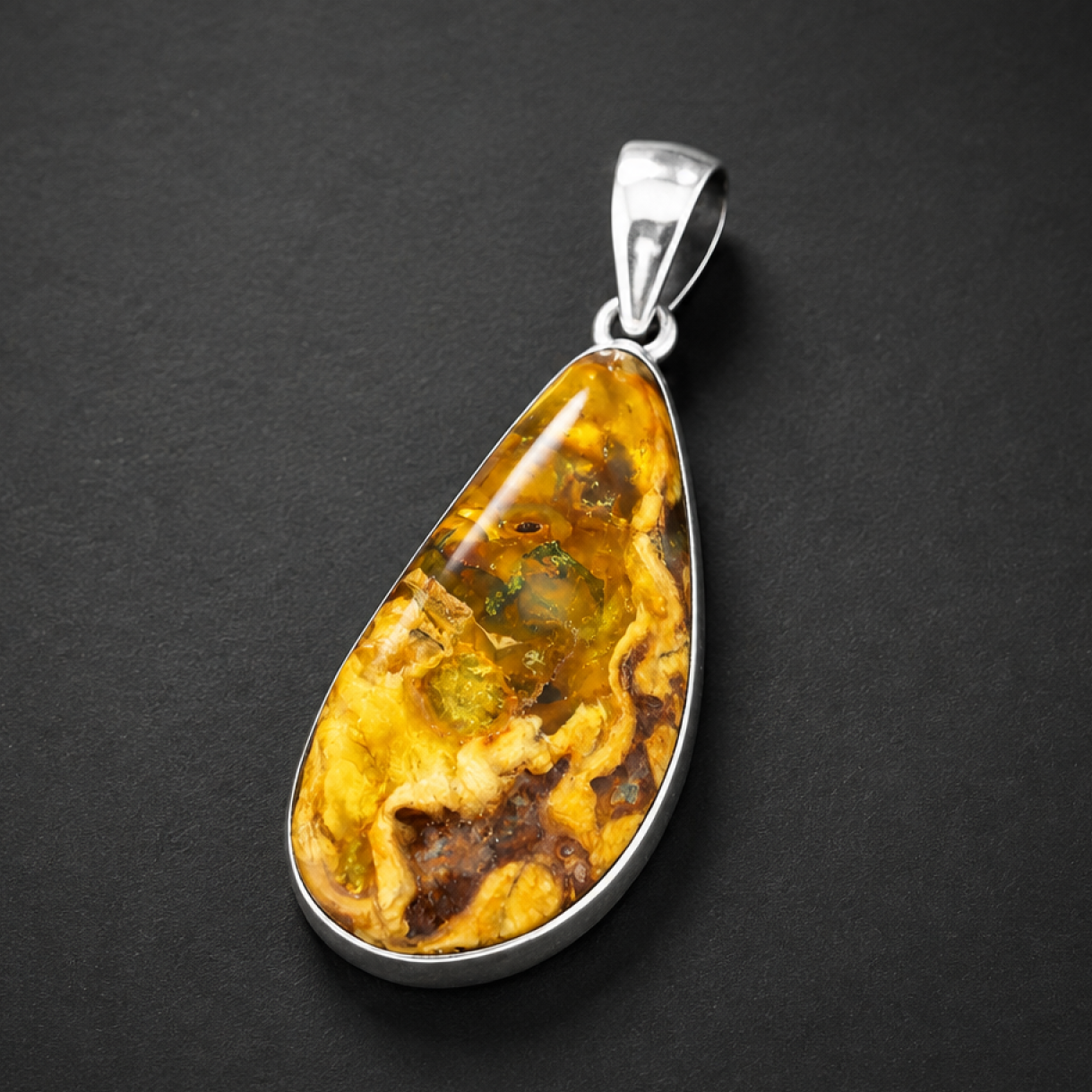 Organic Beauty Translucent Butterscotch 925 Sterling Silver Dominican Amber Pend
