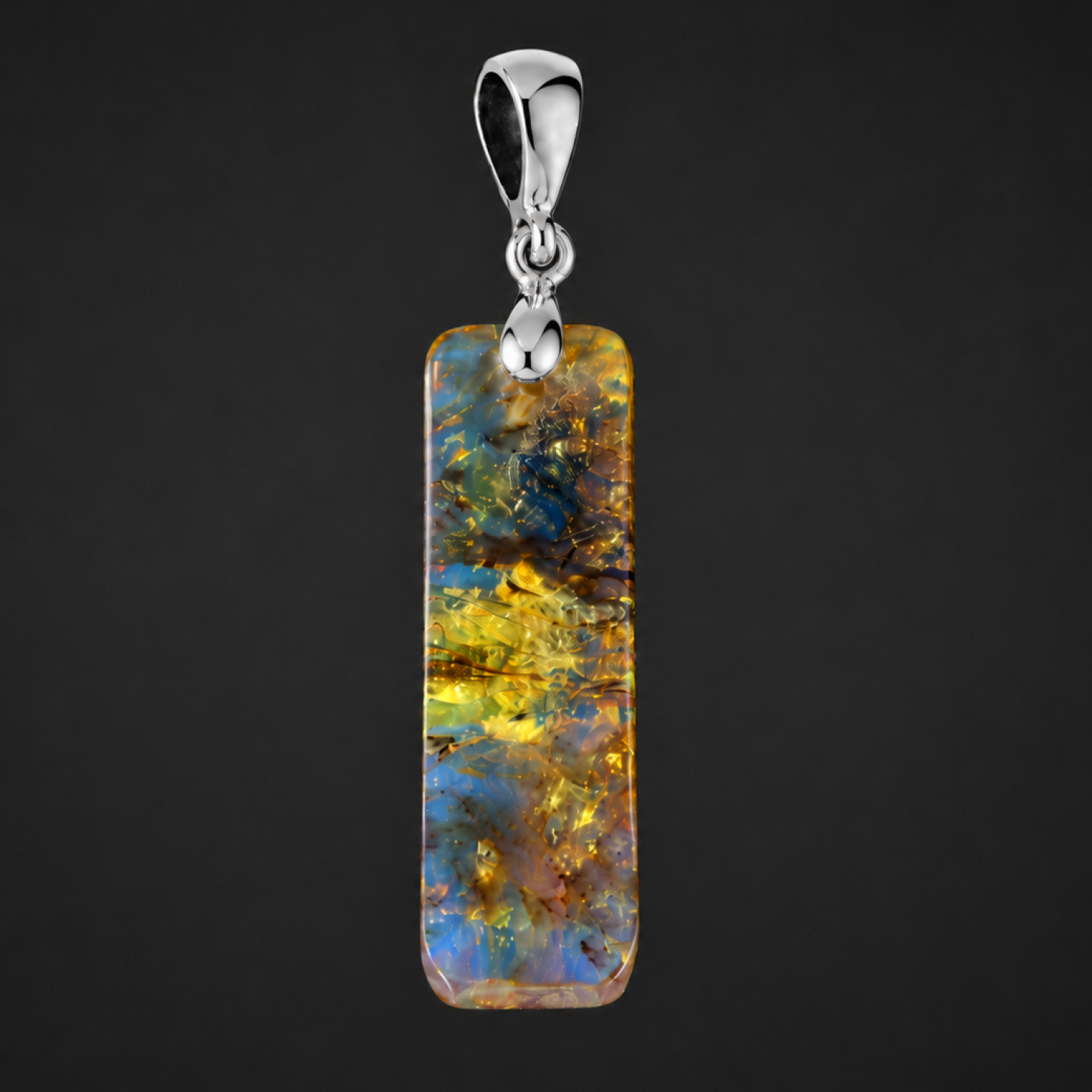 Nature-Created Translucent Brown Blue 925 Sterling Silver Dominican Amber Pendan