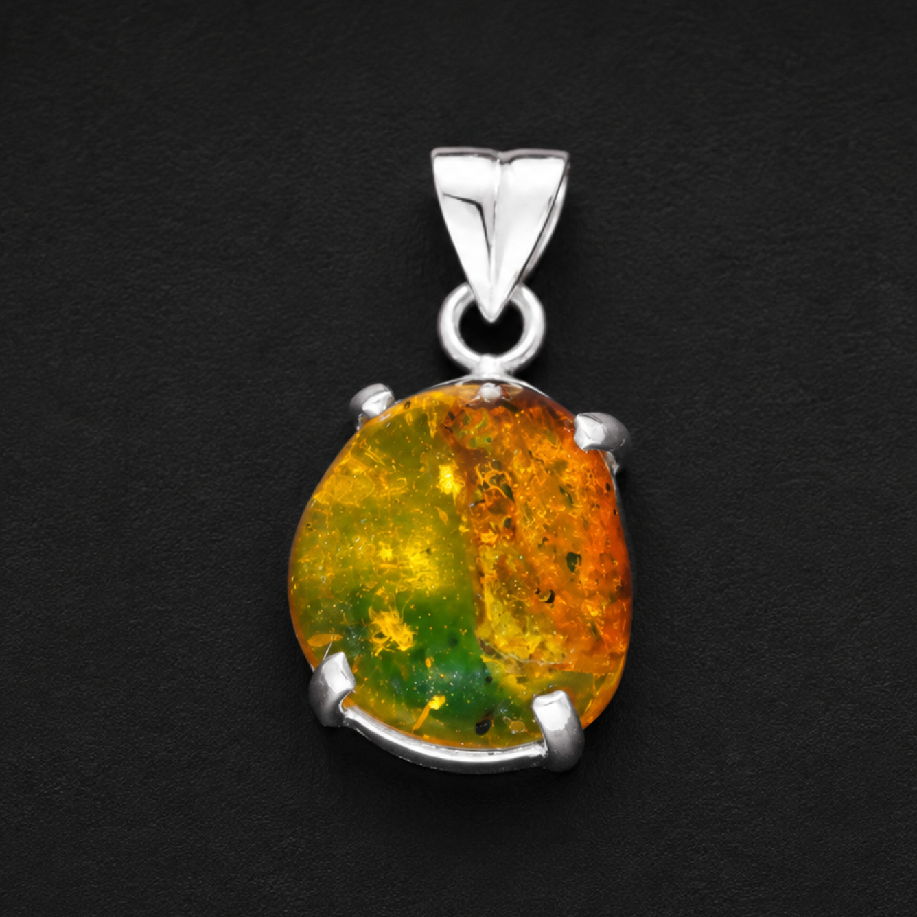 Nature-Created Clear Orange Green 925 Sterling Silver Dominican Amber Pendant 29