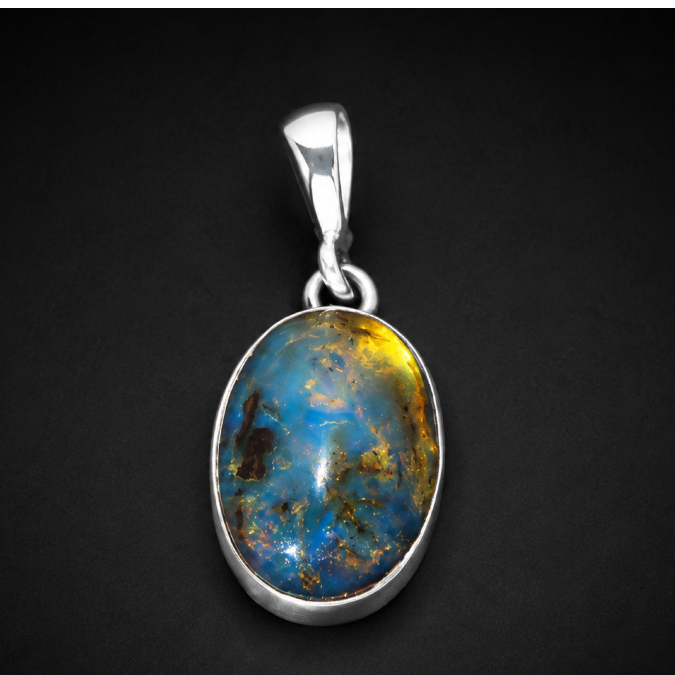 Hand Finished Clear Deep Blue 925 Sterling Silver Dominican Amber Pendant 27mm