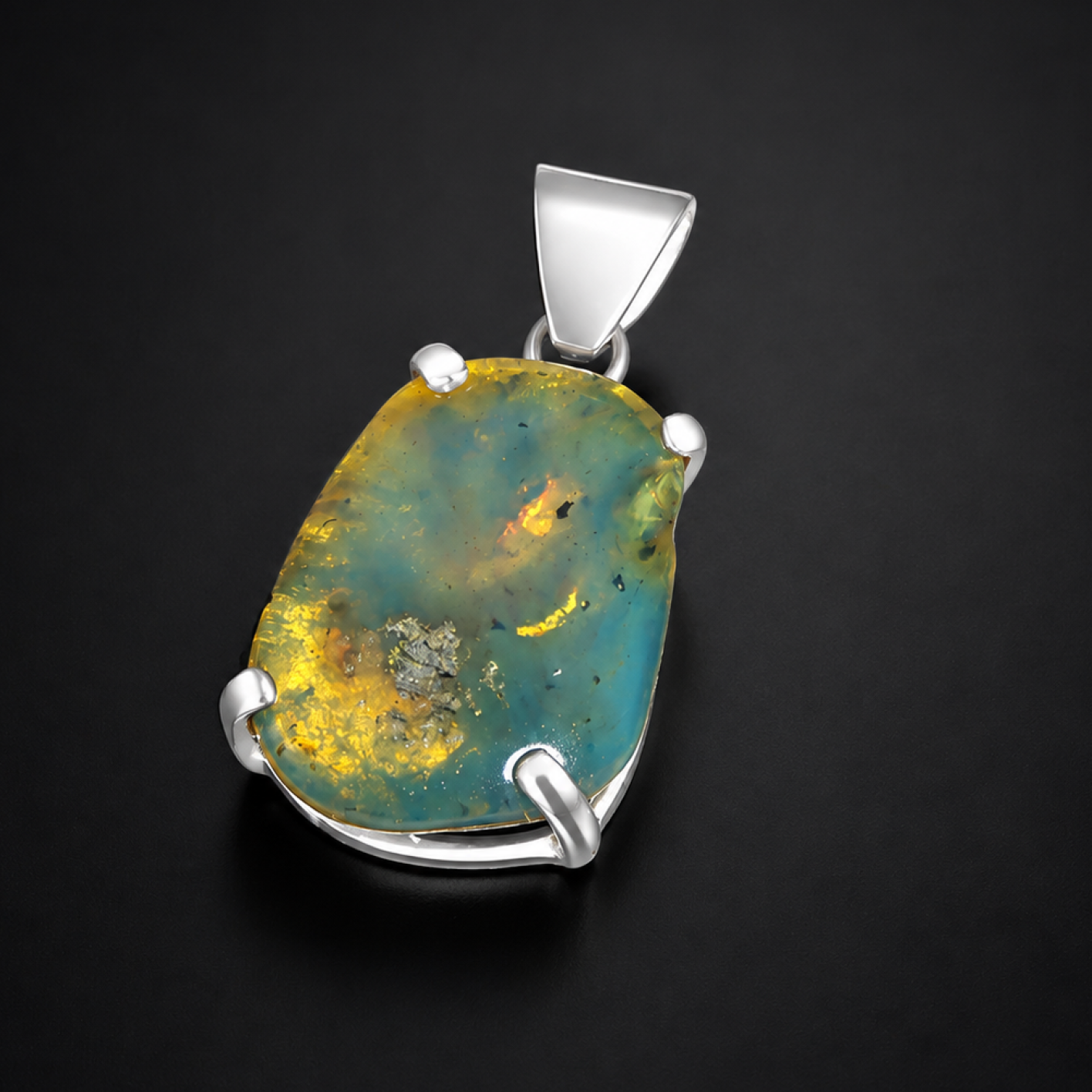 Pure Natural Translucent Cognac Blue 925 Sterling Silver Dominican Amber Pendant