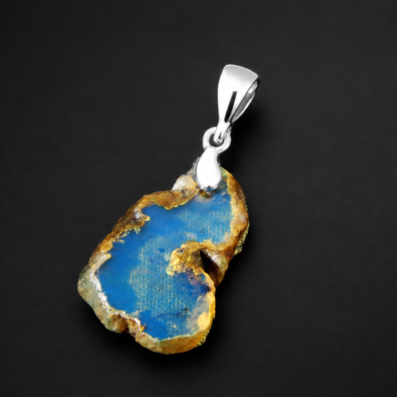 Island Crafted Clear Royal Blue 925 Sterling Silver Dominican Amber Pendant 34mm