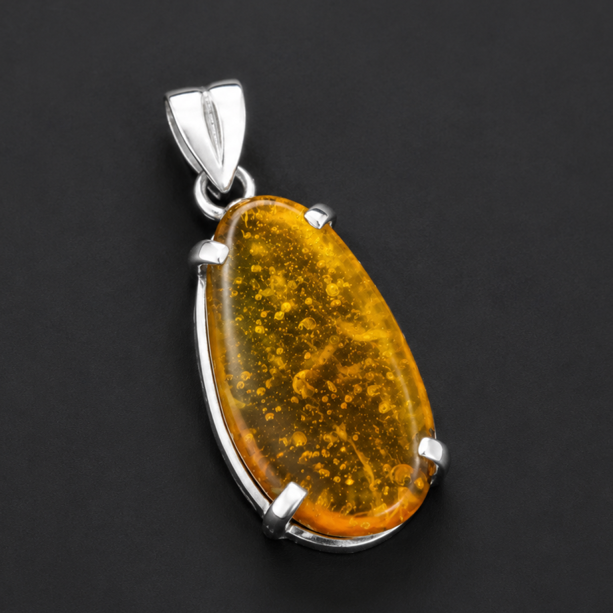 Clear yellow Natural Dominican Amber oval 925 Sterling Silver Pendant 42 mm