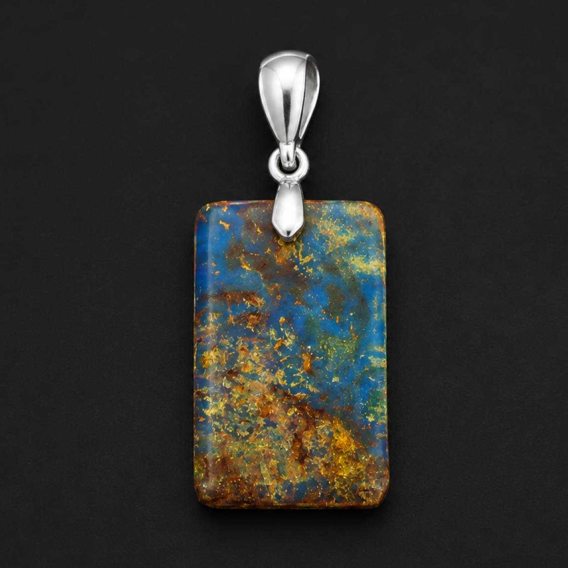 Clear fall blue Natural Dominican Amber flat 925 Sterling Silver Pendant 36 mm