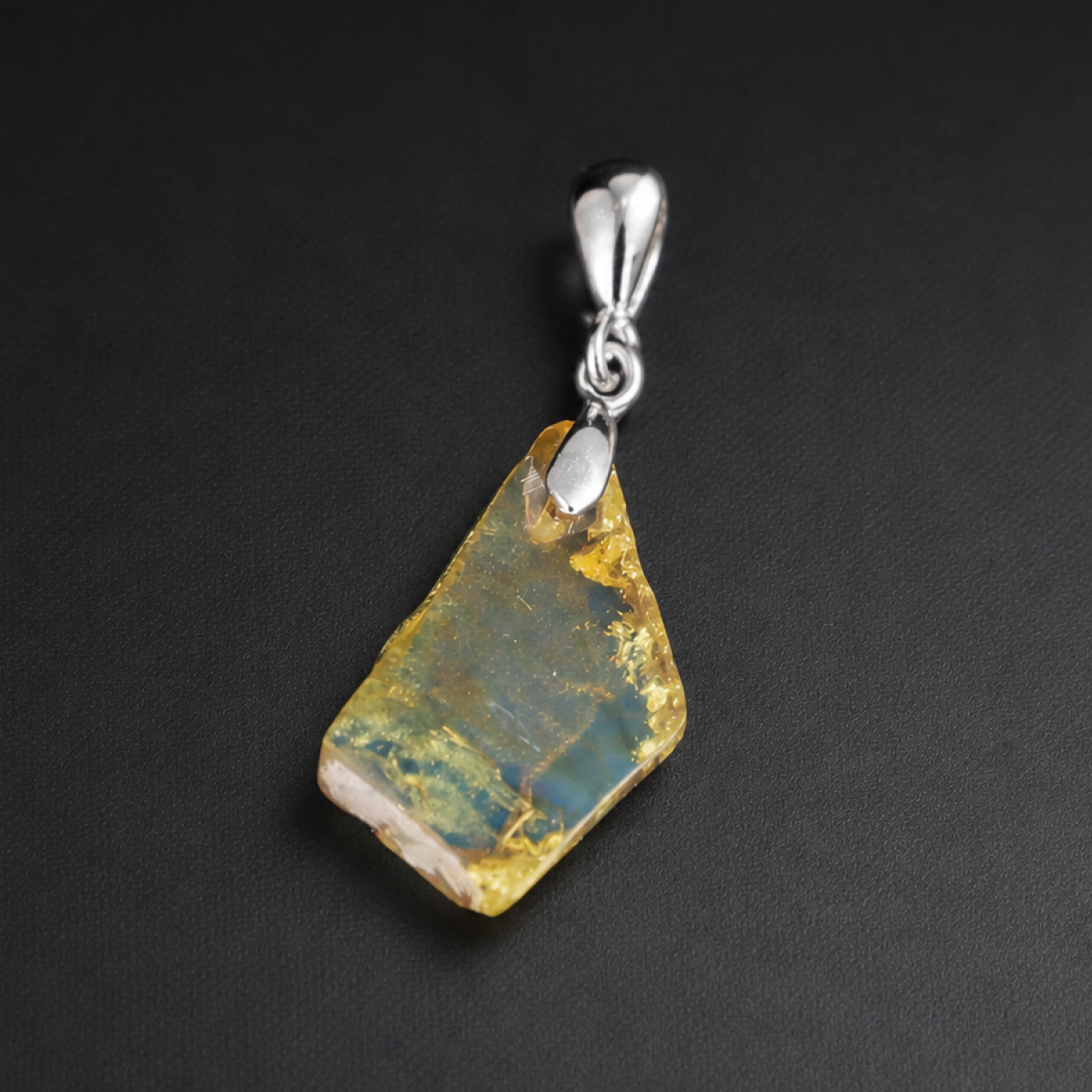 Clear light blue Natural Dominican Amber freform 925 Sterling Pendant 33 mm