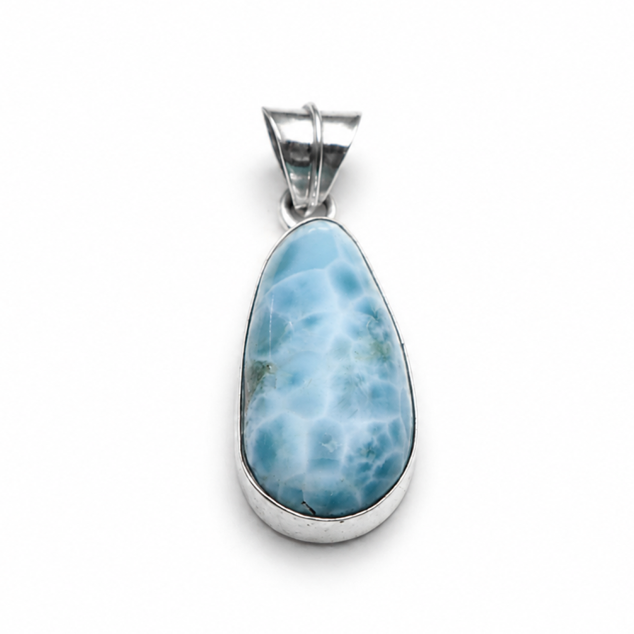 sky blue Natural Dominican Larimar teardrop 925 Sterling Silver Pendant 38 mm