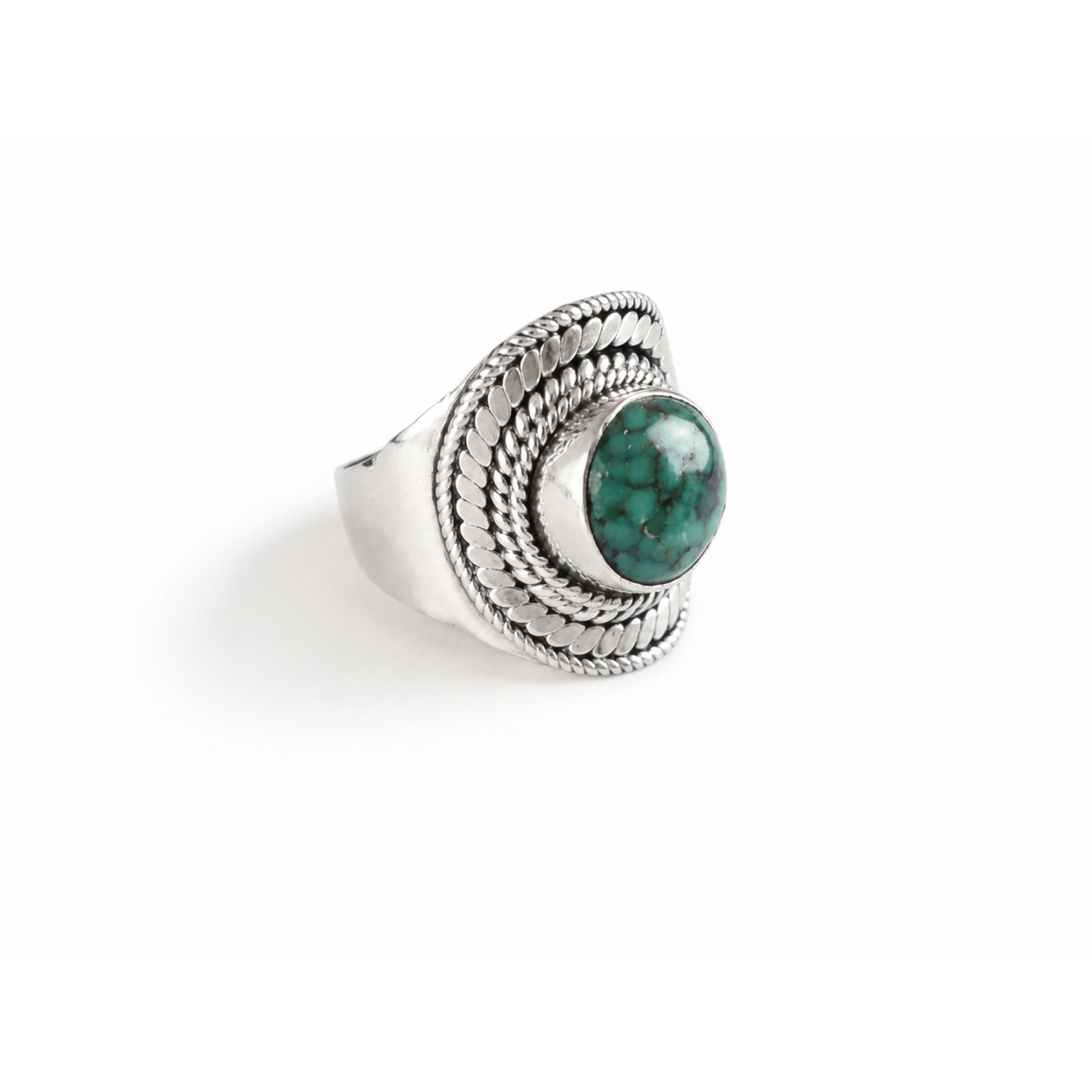 black green Turquoise round 925 Sterling Silver Ring Size 7.75