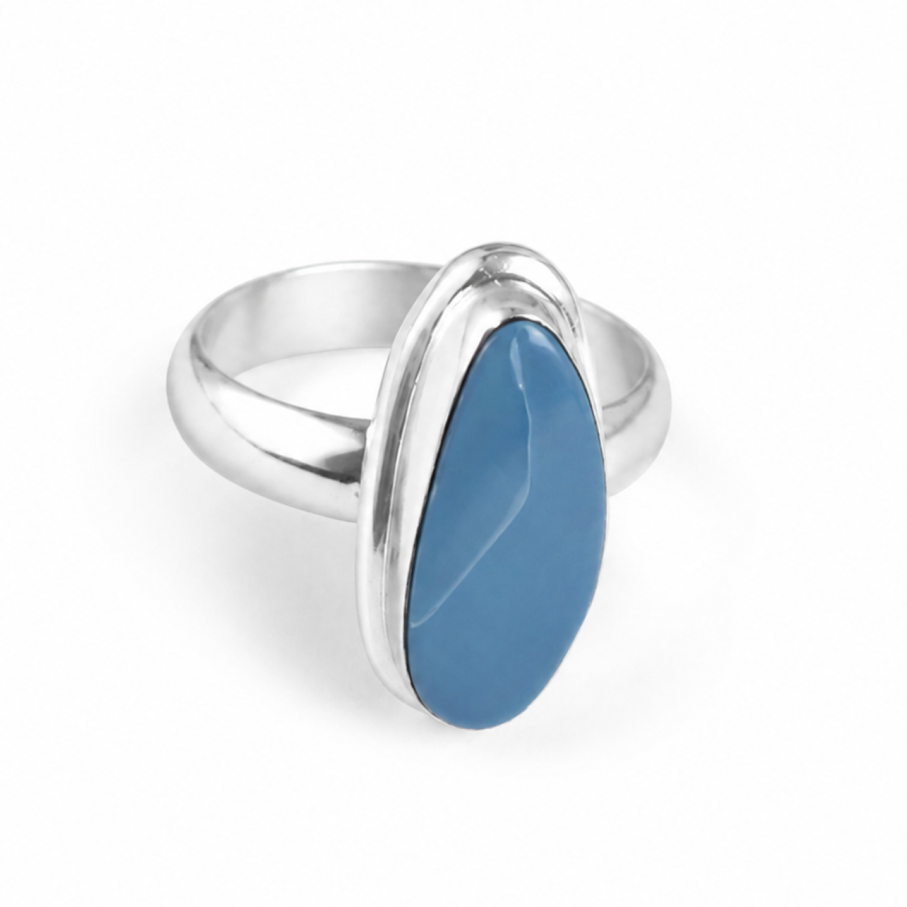 light blue Chalcedony freeform 925 Sterling Silver Ring Size 8.25