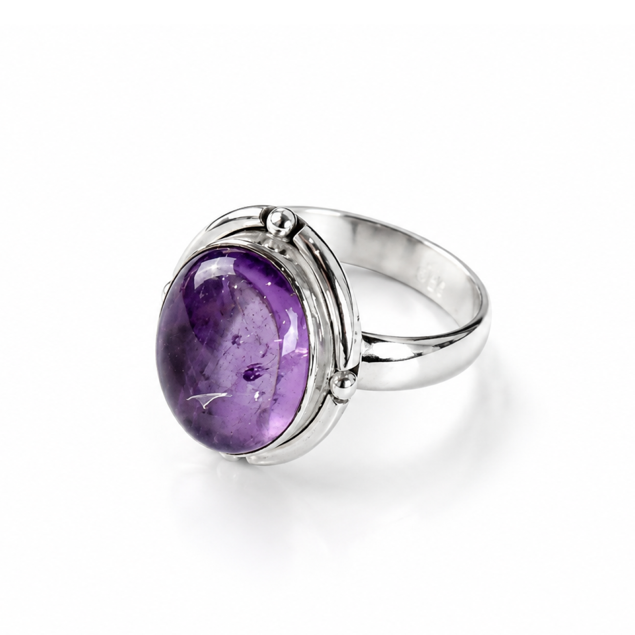 Clear purple Natural amethyst oval 925 Sterling Silver Ring Size 7.00