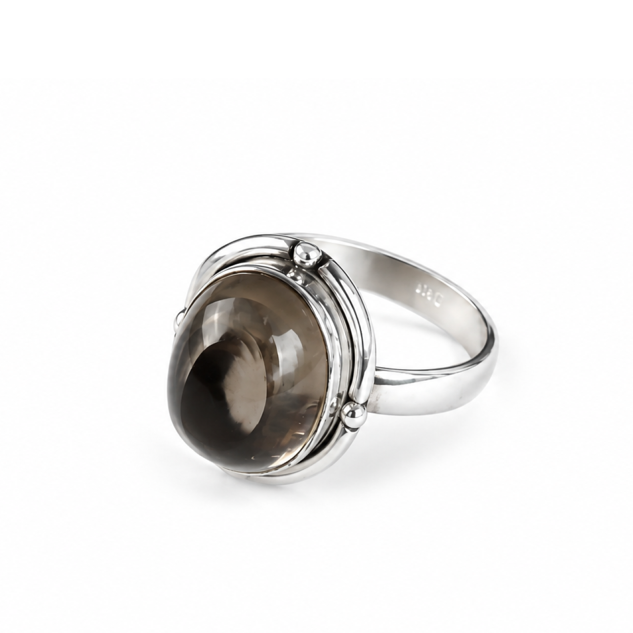 Crystal Clear brown Natural Smoky Quartz oval 925 Sterling Silver Ring Size 7.00