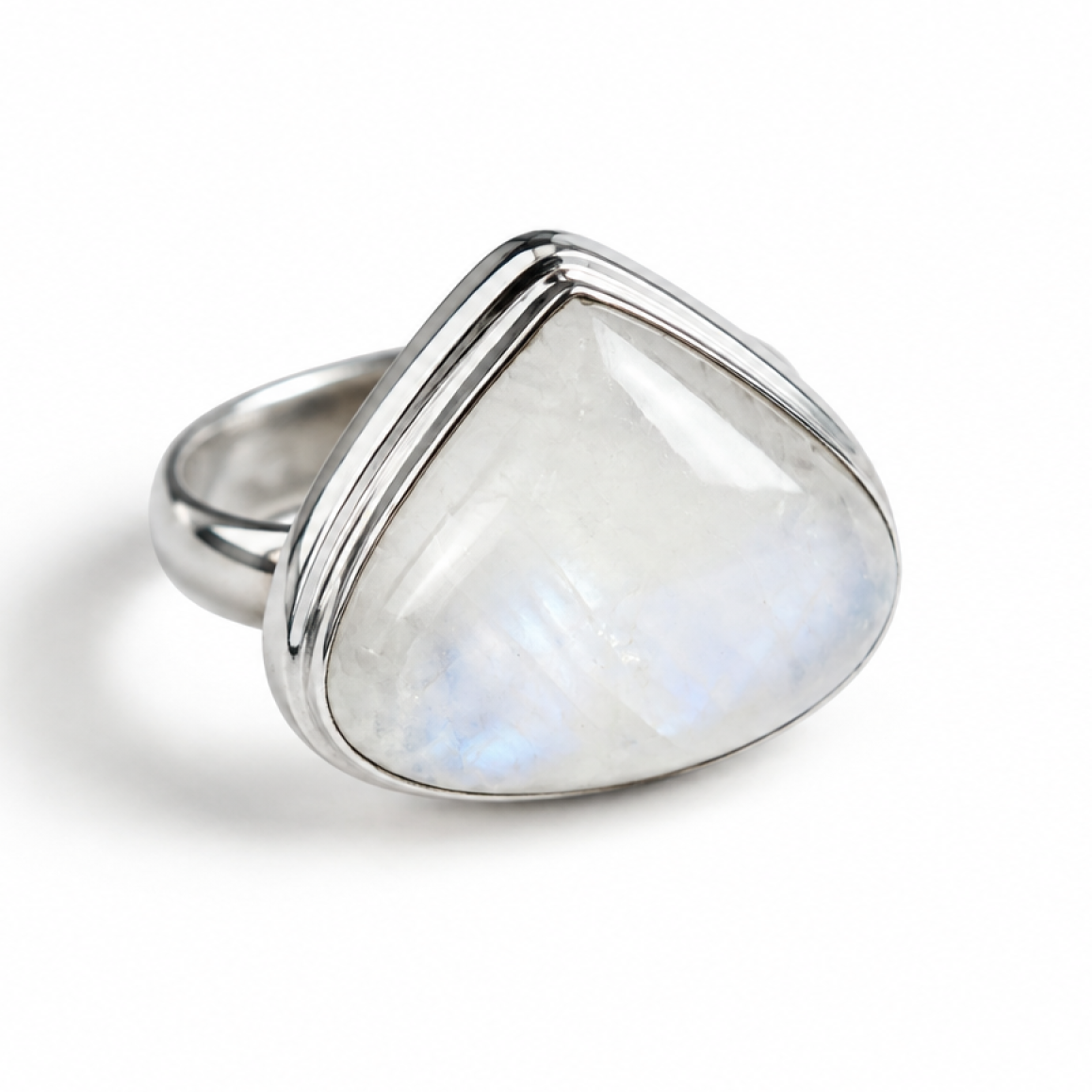 Crystal Clear purple white moonstone heart 925 Sterling Silver Ring Size 8.25