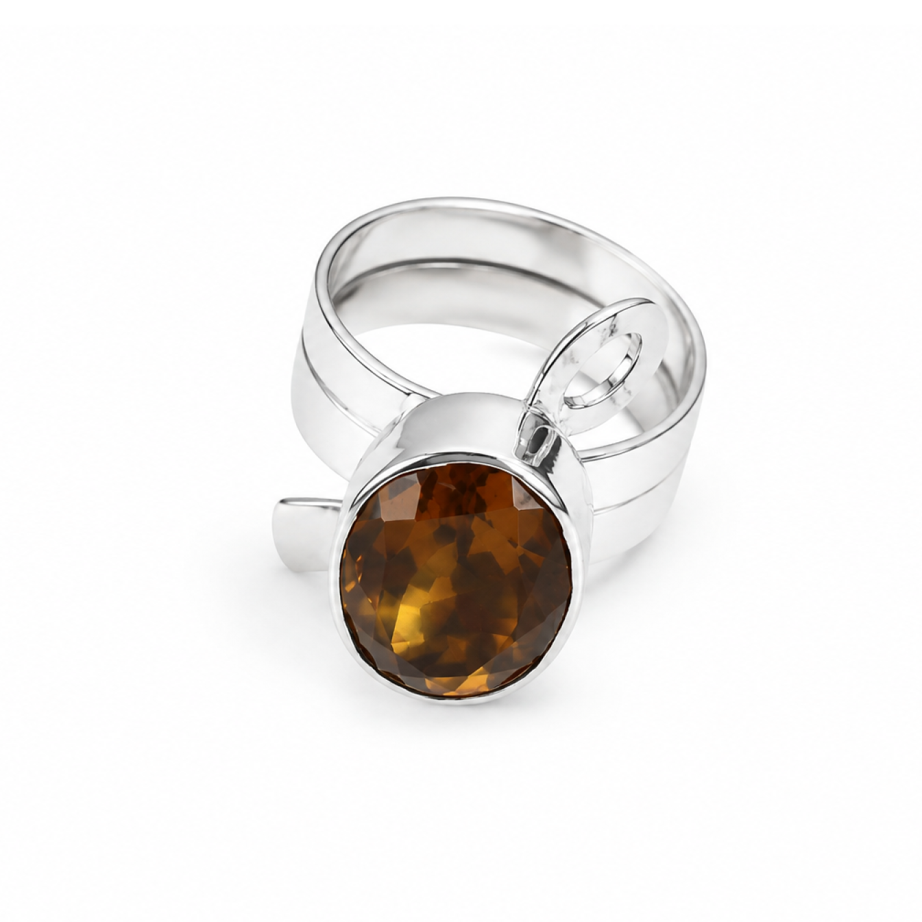 Clear yellow brown Citrin oval 925 Sterling Silver Ring Size 9.25