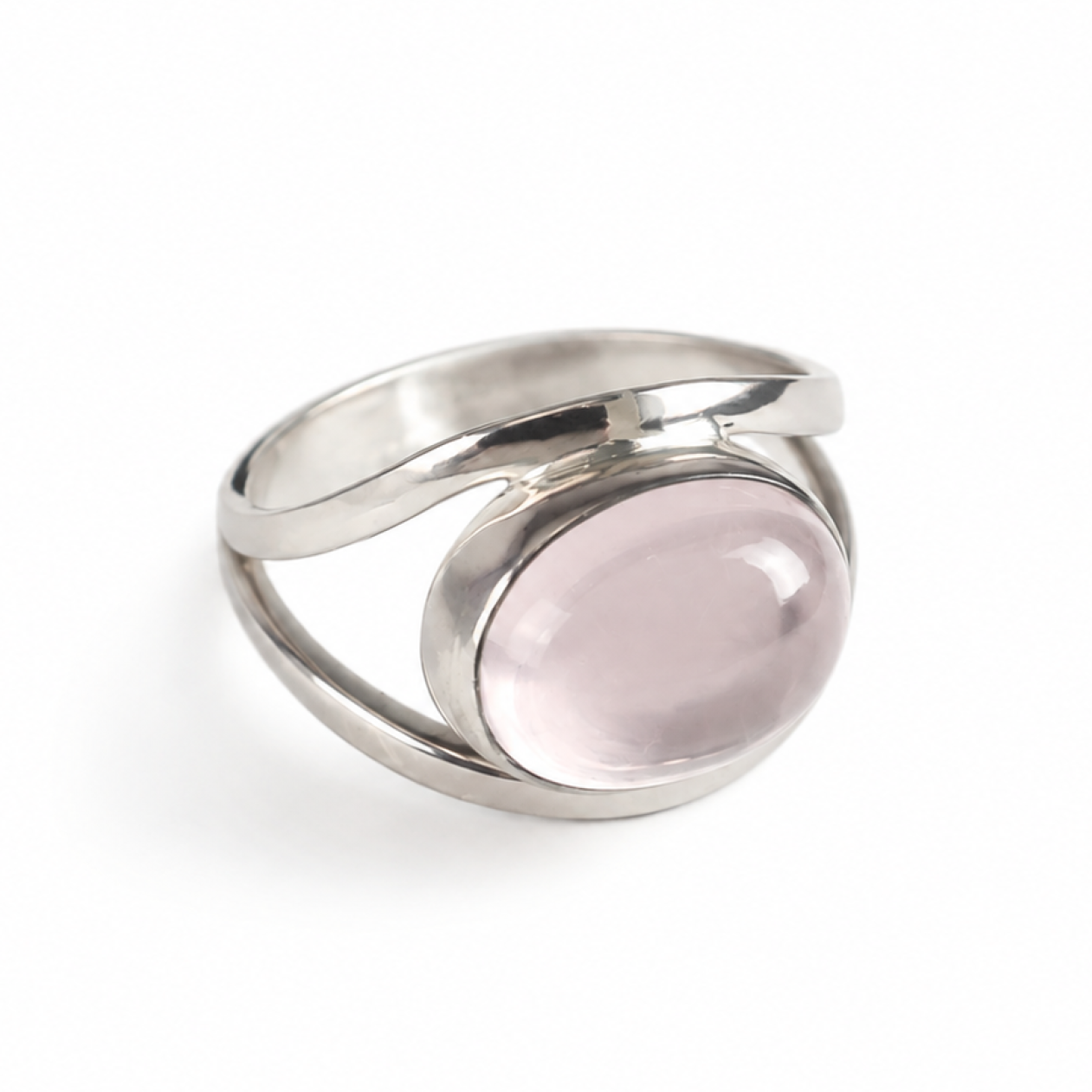Clear pink Natural Rose Quartz rectangular 925 Sterling Silver Ring Size 9.00