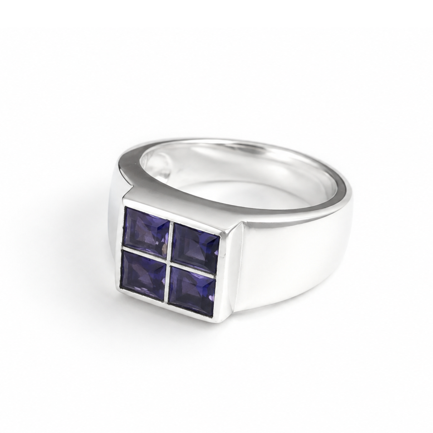 Clear purple Natural Amethyst rectangular 925 Sterling Silver Ring Size 7.75