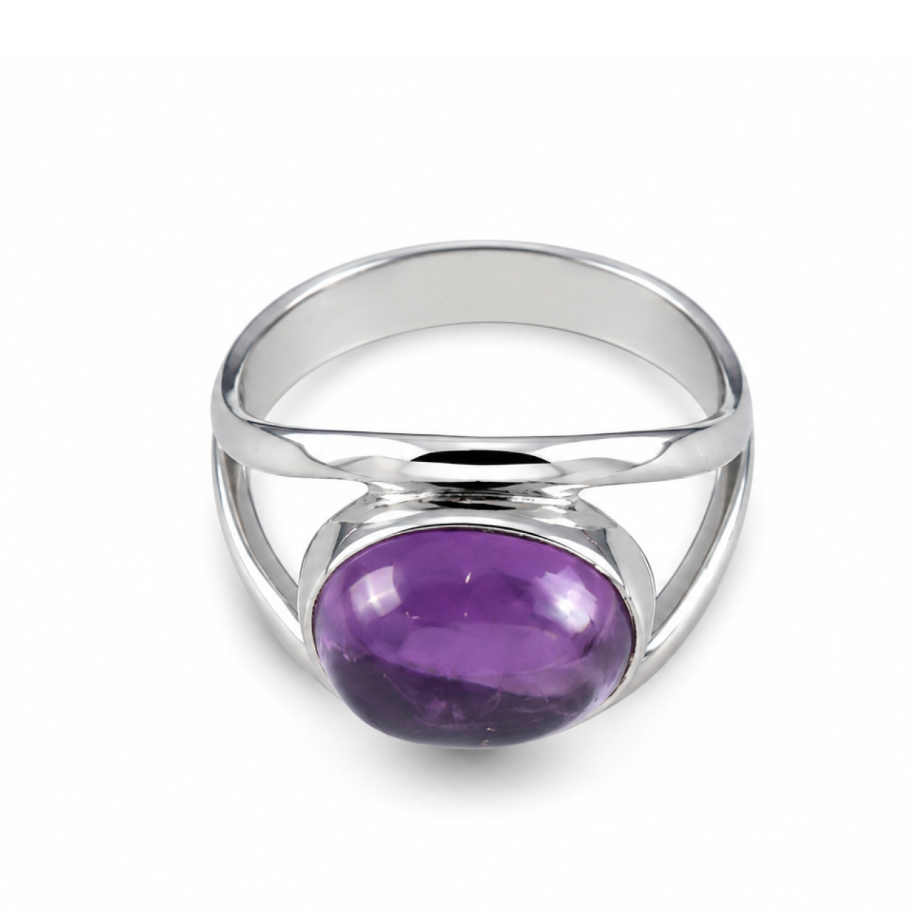 Clear purple Natural Amethyst oval 925 Sterling Silver Ring Size 9.00