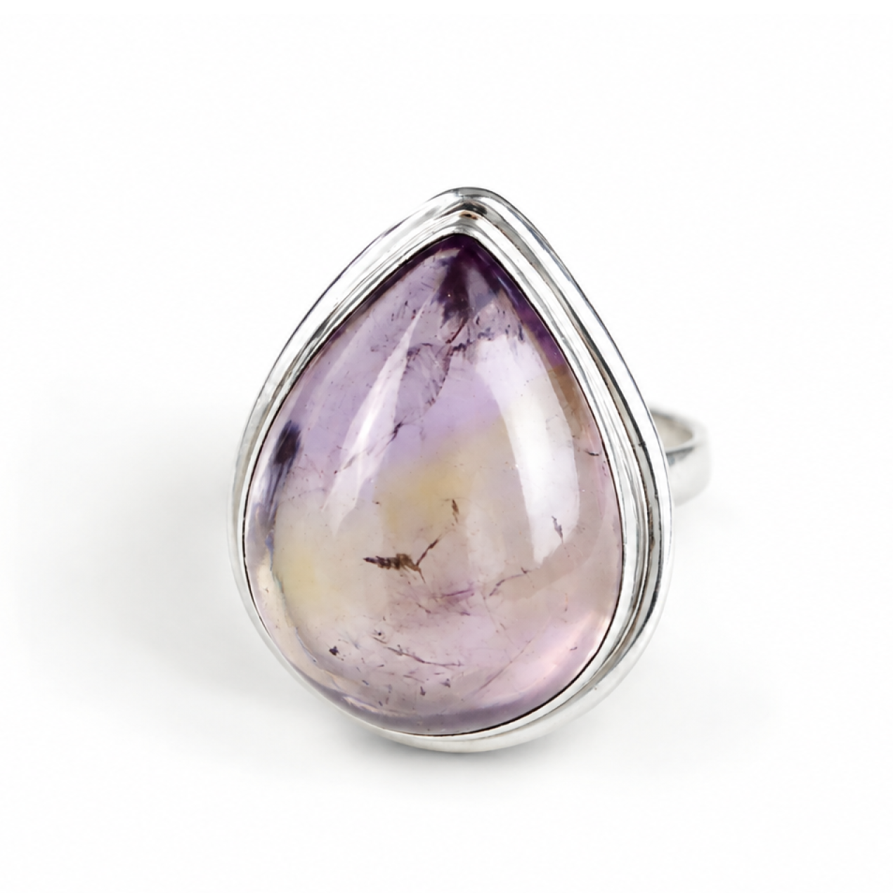Clear purple Natural Amethyst teardrop 925 Sterling Silver Ring Size 9.00