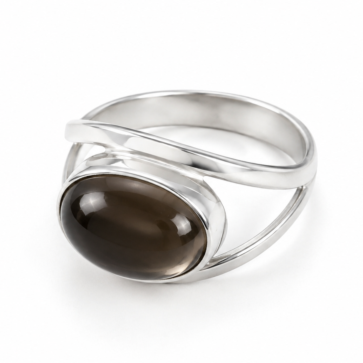 Clear brown Natural smokey quartz oval 925 Sterling Silver Ring Size 7.50