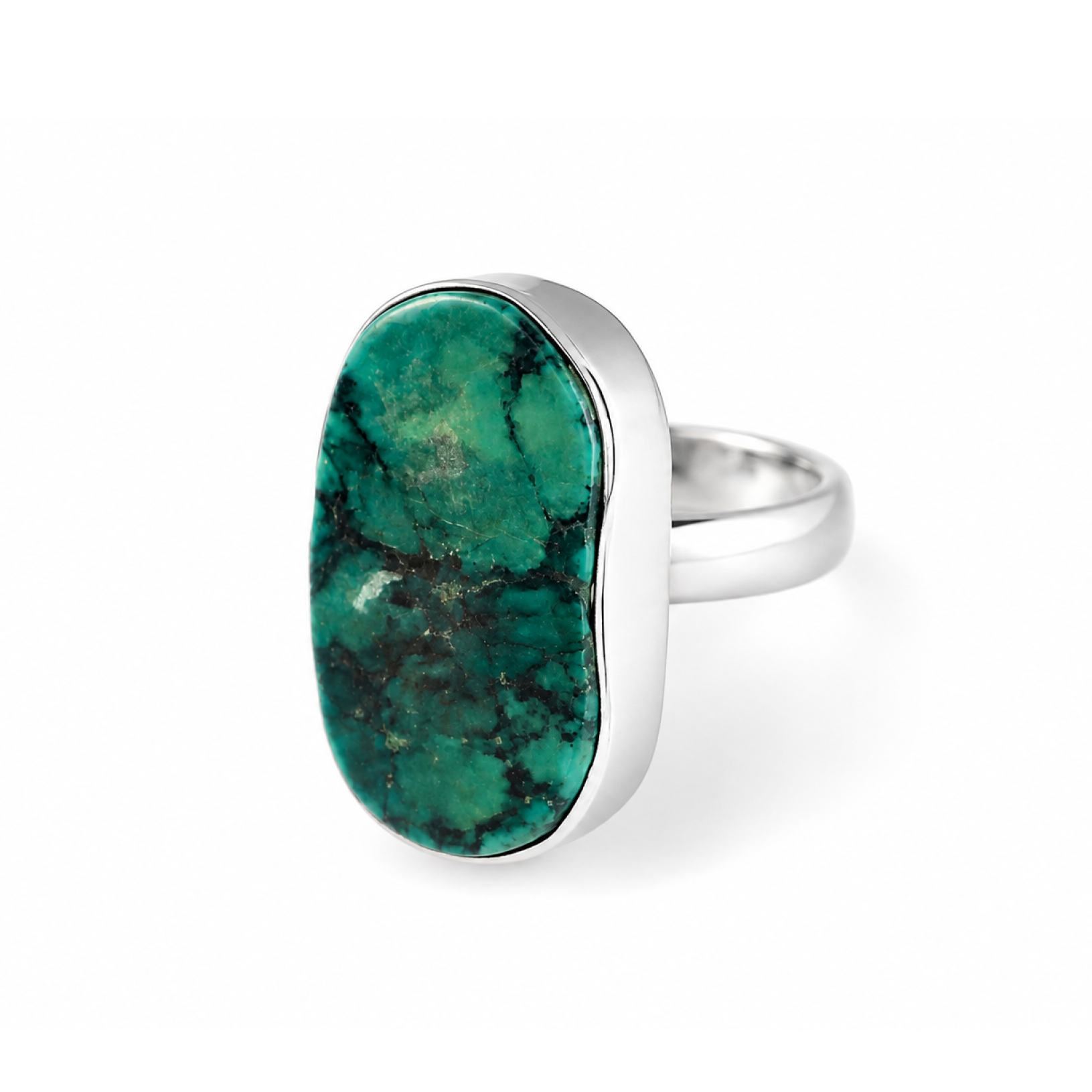 Opaque deep green Turquoise oval 925 Sterling Silver Ring Size 9.00