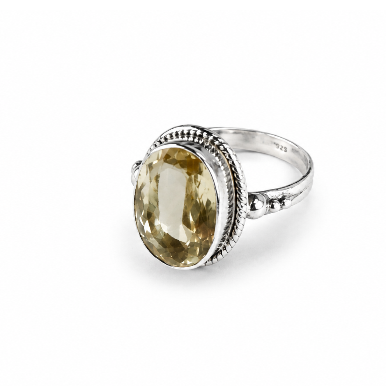Clear light yellow Natural Citrine oval 925 Sterling Silver Ring Size 8.50
