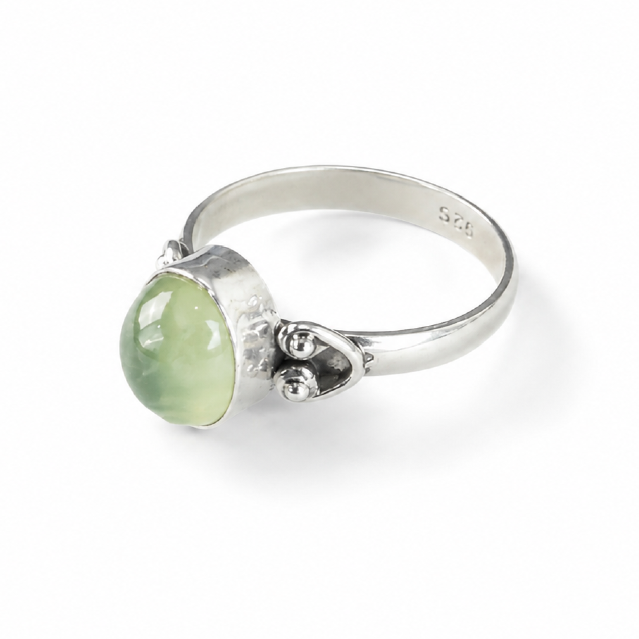 Clear light green Prehnite oval 925 Sterling Silver Ring Size 8.50