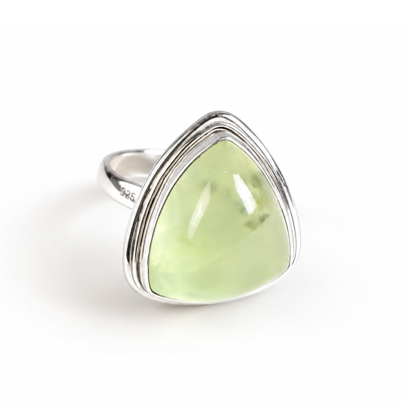 Clear light green Prehnite triangular 925 Sterling Silver Ring Size 7.00