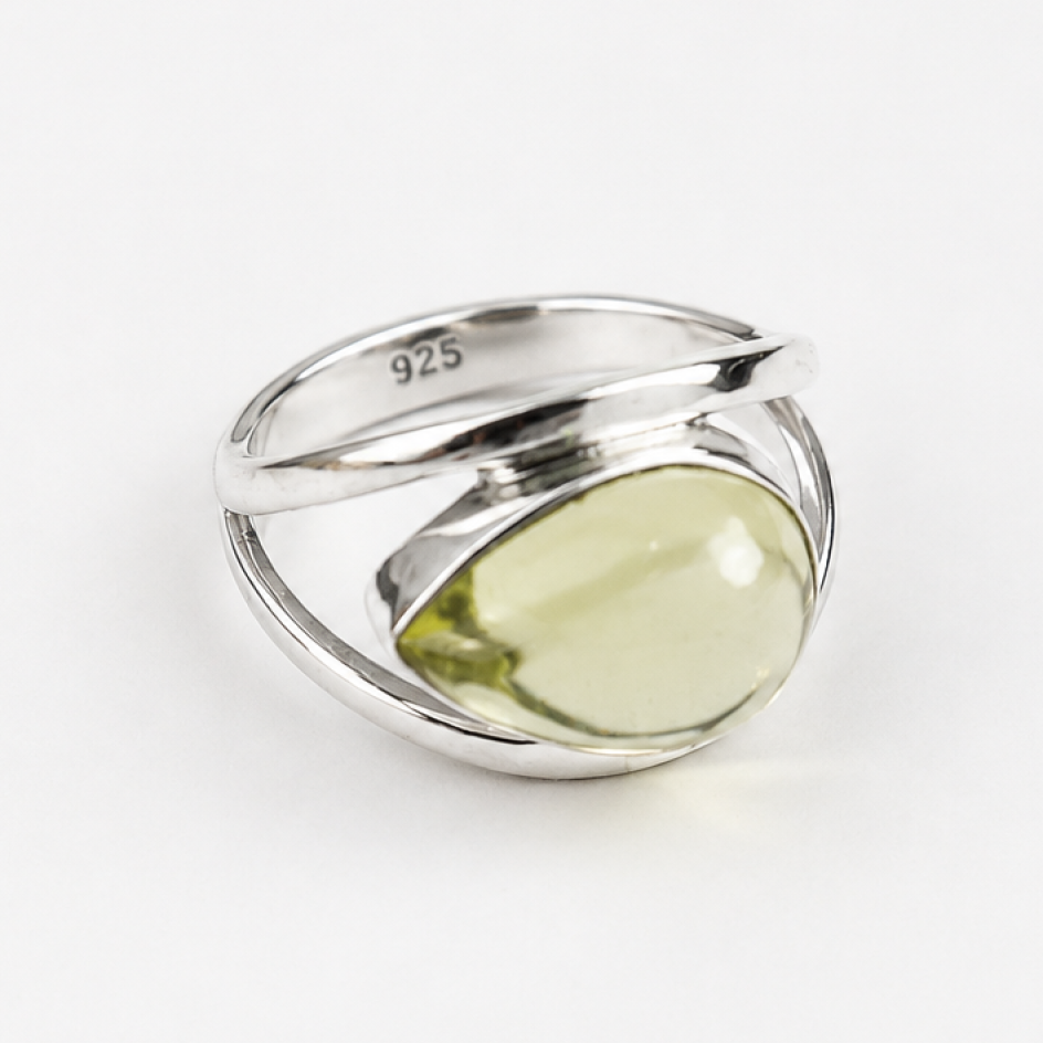 Clear light green Prehnite teardrop 925 Sterling Silver Ring Size 7.75