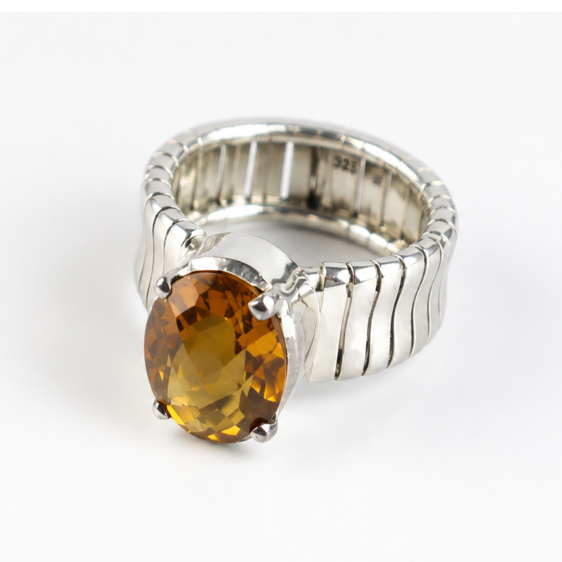 Clear Orange Natural Citrine oval 925 Sterling Silver Ring Size 7.50