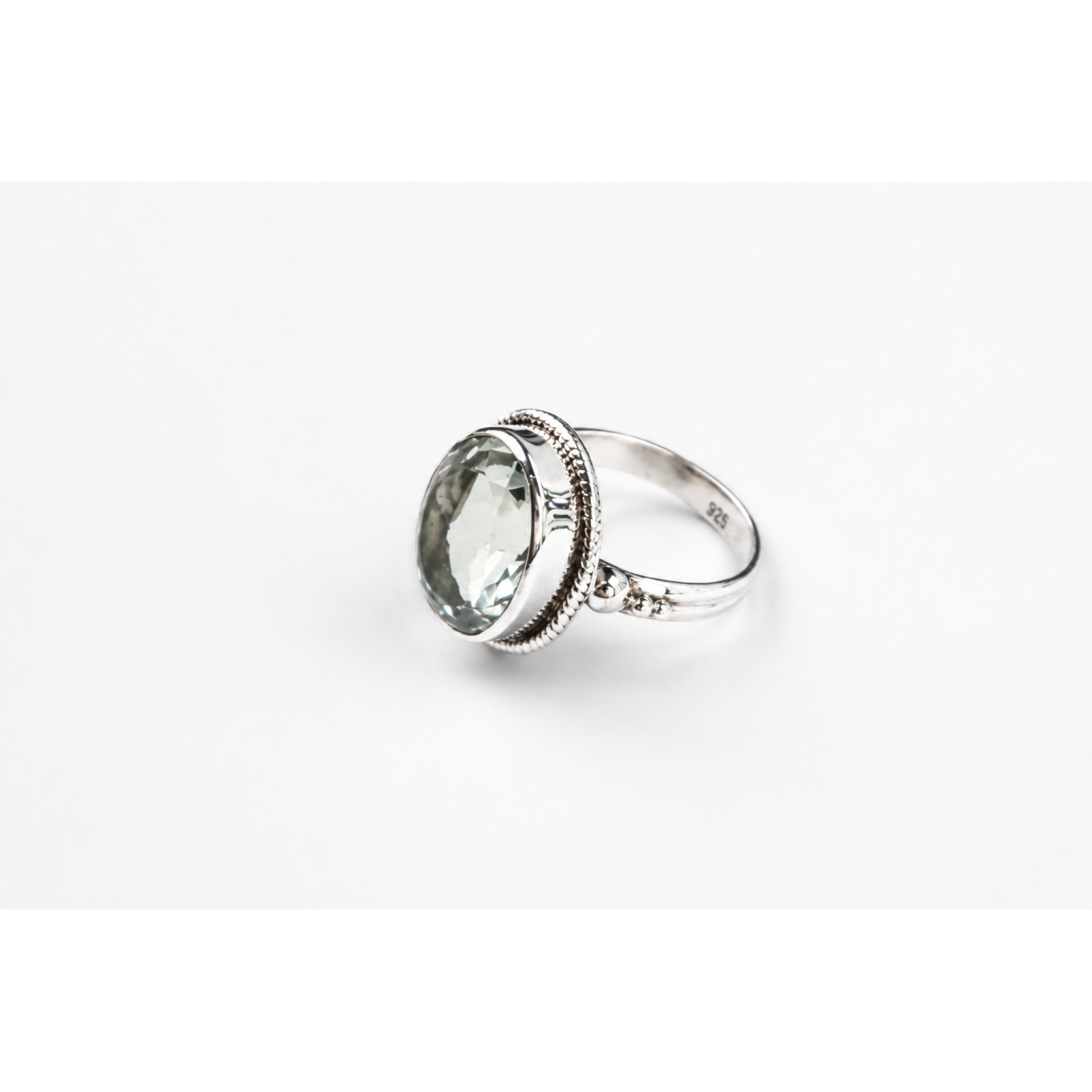 Clear Green Natural Amethyst Prasiolite oval 925 Sterling Silver Ring Size 6.50