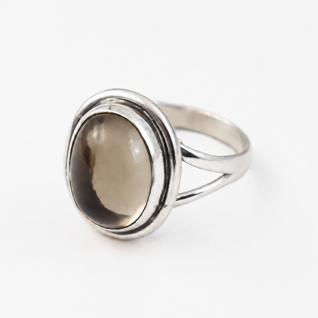 Clear light brown Natural Smoky Quartz oval 925 Sterling Silver Ring Size 8.50